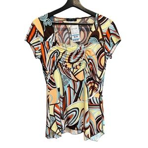 VTG Can't Miss Babydoll Top Womens L Orange Yellow‎ Psychedelic Groovy NWT